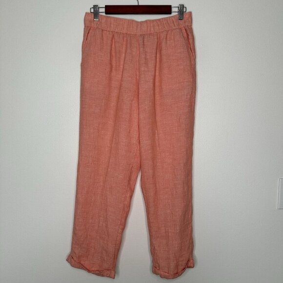 Rachel Roy Pull on Linen Pants Size M Orange Coral Pockets Cropped - Picture 1 of 10